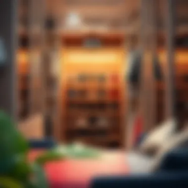 Adjustable Shoe Rack in Elegant Closet Design A beautifully designed closet showcasing an adjustable shoe rack in harmony with the decor.