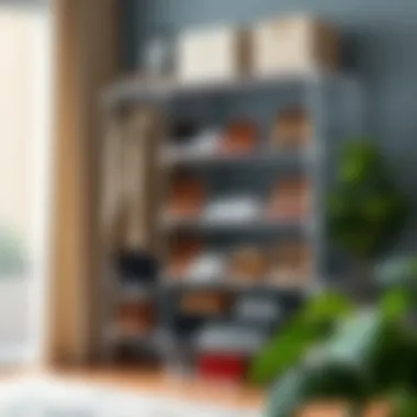 Stylish Adjustable Shoe Rack Organization A stylish adjustable shoe rack featuring various shoe sizes and styles neatly organized.