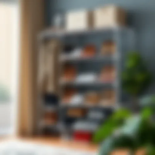 Stylish Adjustable Shoe Rack Organization A stylish adjustable shoe rack featuring various shoe sizes and styles neatly organized.