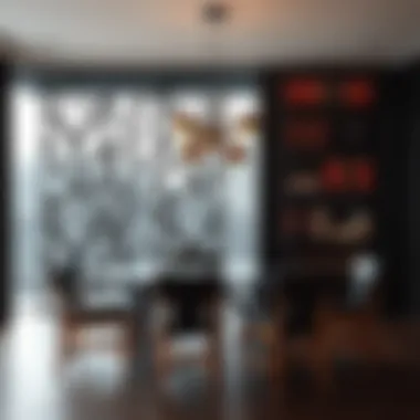 Artistic metal privacy screen adding character to a dining room