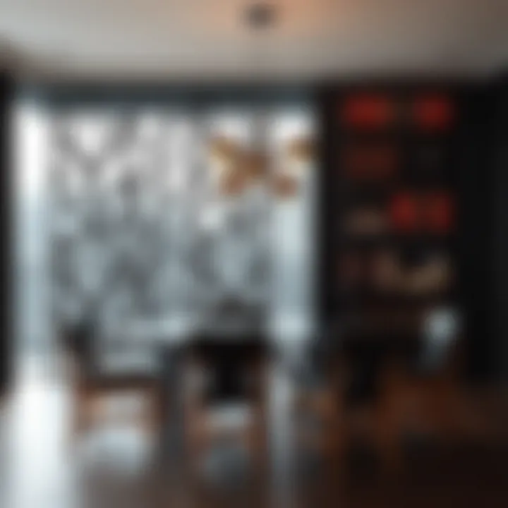 Artistic metal privacy screen adding character to a dining room