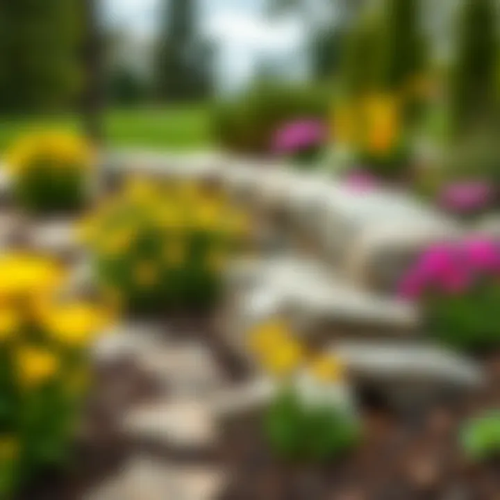 Natural Integration: Stone Benches and Landscaping Cozy stone bench integrated into a flower bed