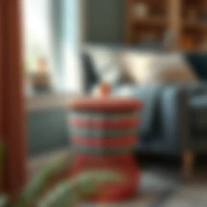 Colorful basket side table with lid enhancing interior decor