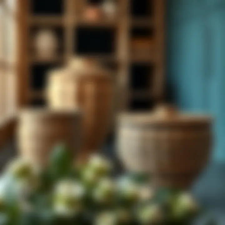 Variety of materials used in basket side tables with lids