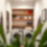 Stylish wooden shelves in a modern laundry room