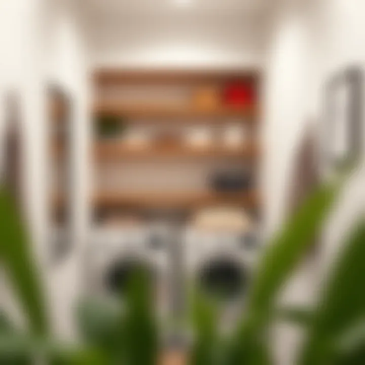 Stylish Wooden Shelves in a Modern Laundry Room Stylish wooden shelves in a modern laundry room