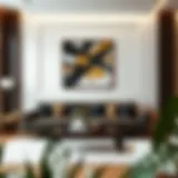 Elevated Elegance in Living Room Design Elegant black and gold abstract wall art enhancing a modern living room