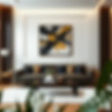 Elevated Elegance in Living Room Design Elegant black and gold abstract wall art enhancing a modern living room