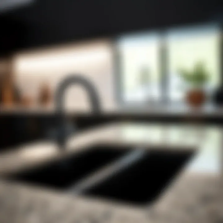 Harmony of Black Sink and Countertop Design Sleek black under mount kitchen sink blending seamlessly with granite countertop