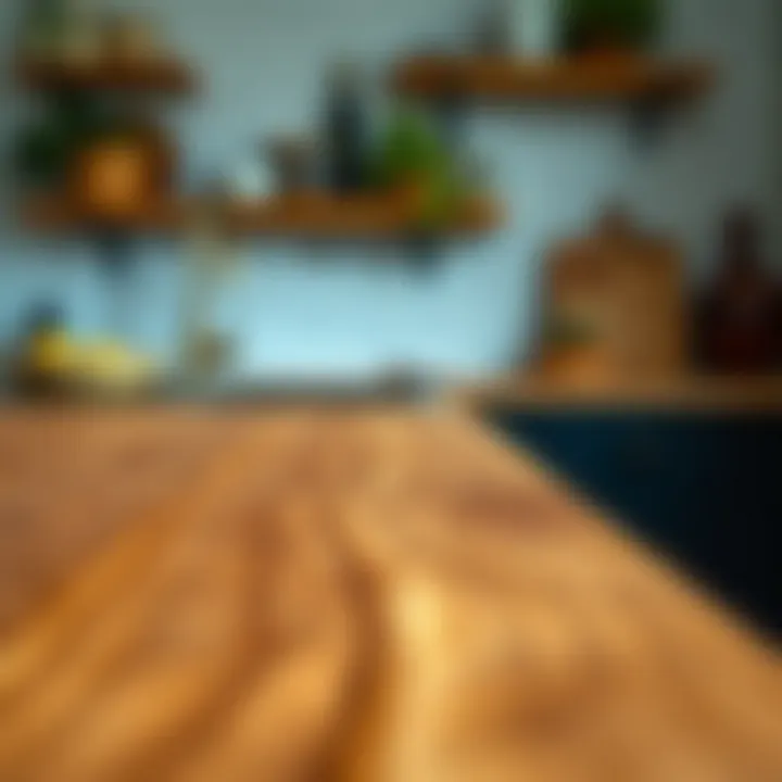 Close-up of a beautifully finished butcher block countertop showcasing its natural grain.