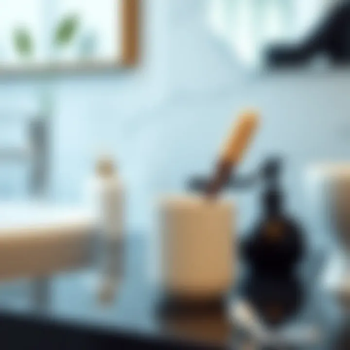 Elegant ceramic brush holder in stylish setting