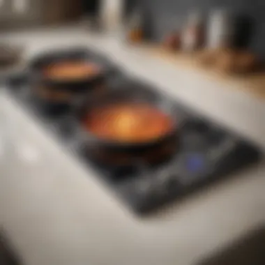 A ceramic stove top pan displaying even heating with a perfectly cooked dish inside.