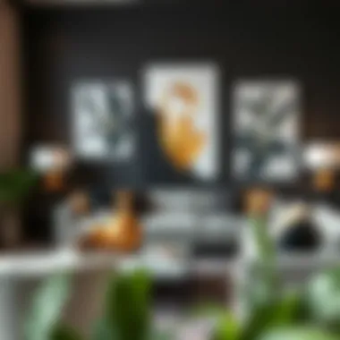 Harmonious Decor and Art Integration Cozy living room showcasing complementary decor with black and gold art