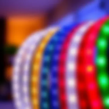 Diverse LED Strip Lighting Color Options Close-up of different LED strip lighting options showcasing color ranges