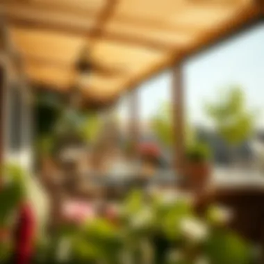 Elegant outdoor dining set under a sunlit canopy