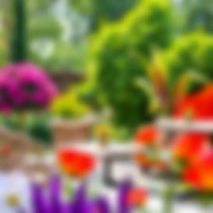 Vibrant garden with stylish furniture and colorful flora