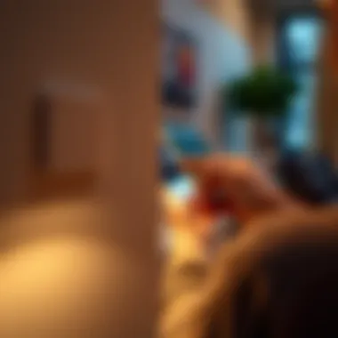 User Experience with Smart Light Switch Hubs User interacting with a smart light switch hub through a mobile app