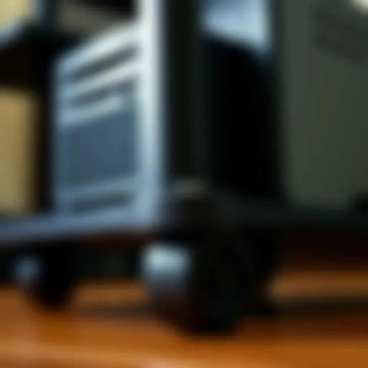 Mobility Features of Computer Tower Stands Close-up of wheels on a computer tower stand showcasing mobility features