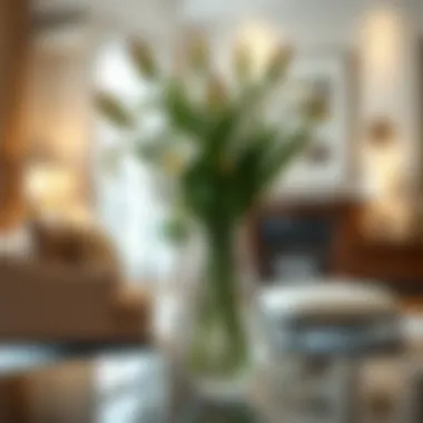 Elegant Glass Vase with Fresh Flowers Elegant glass vase with fresh flowers enhancing living room decor