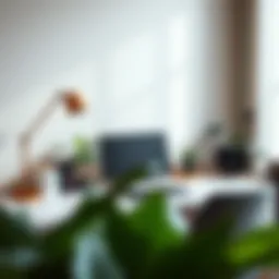 Elegant minimalist home desk setup with plants and books