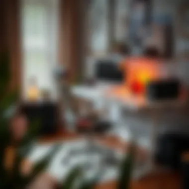 Contemporary Ergonomic Office Setup Modern ergonomic desk with a sleek chair and tech gadgets