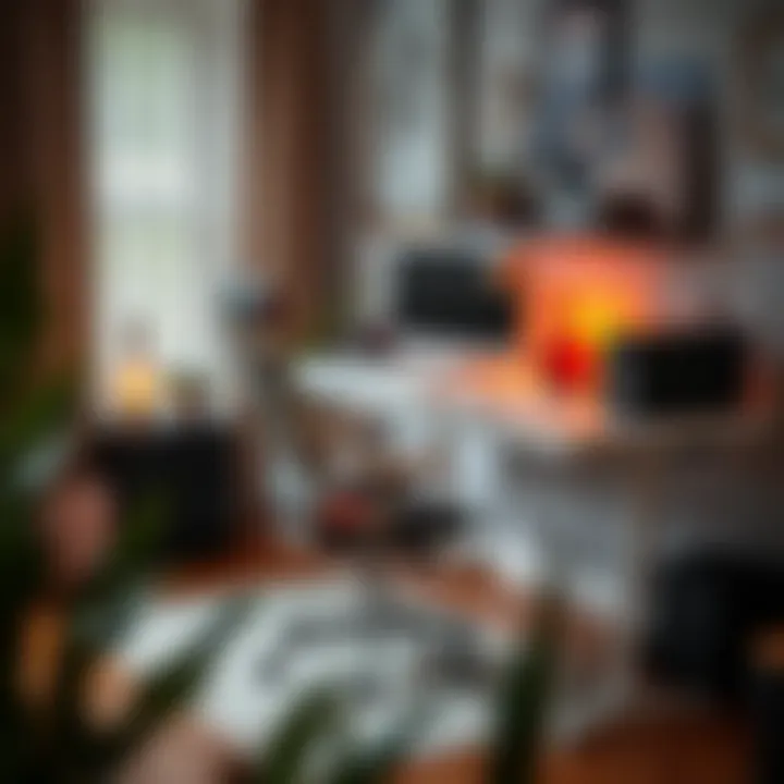 Contemporary Ergonomic Office Setup Modern ergonomic desk with a sleek chair and tech gadgets