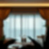 Luxurious fabric drapes framing a panoramic window