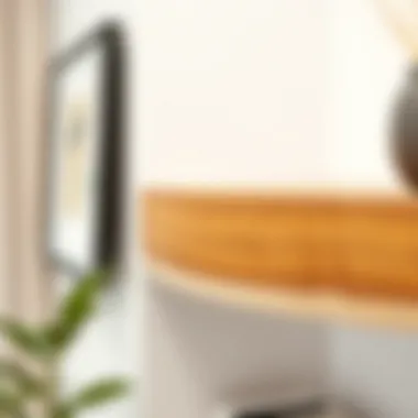 Close-up of materials used in curved corner shelf design