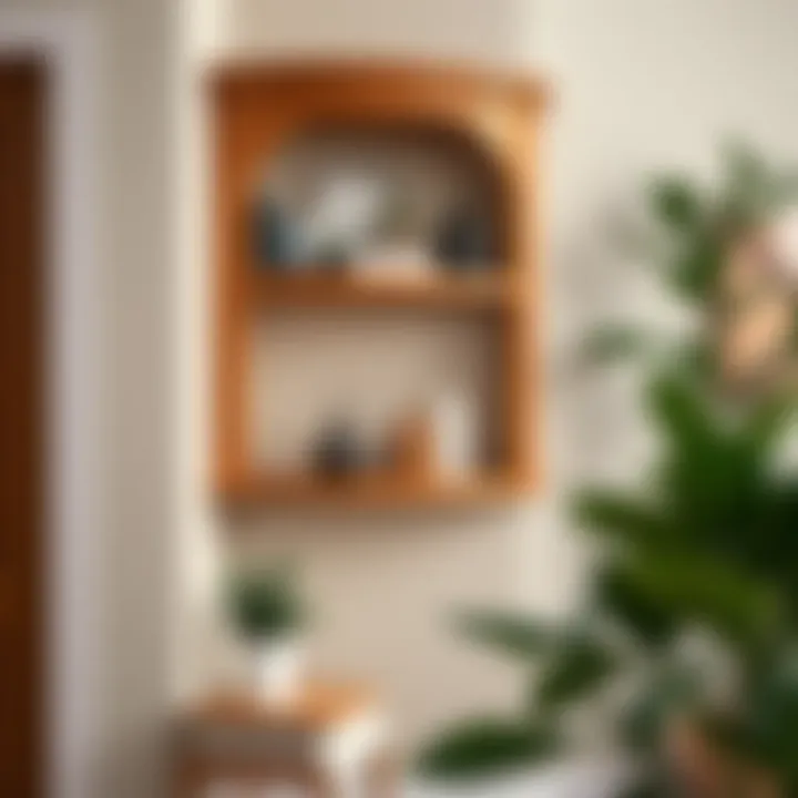 Wooden curved corner shelf complementing traditional decor