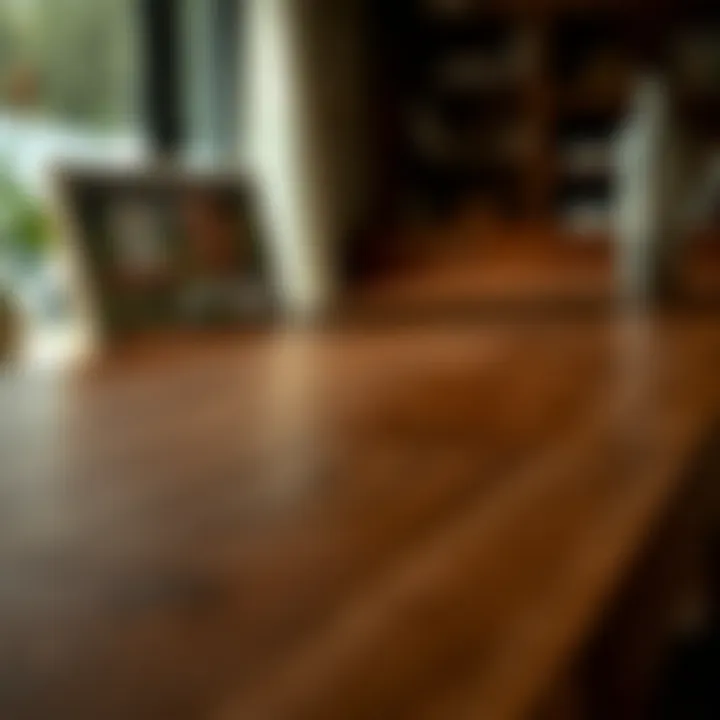 Exquisite Wood Grain: A Study in Craftsmanship Close-up of dark wood grain on extending table