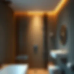 Elegant floor to ceiling shower shelf design showcasing sleek lines and modern aesthetics