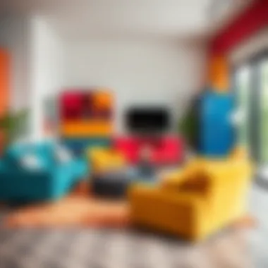 Vibrant Modular Living Room Design A modern living room showcasing modular furniture in vibrant colors