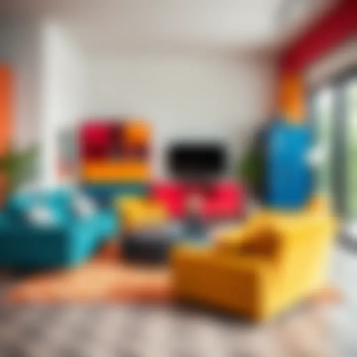 Vibrant Modular Living Room Design A modern living room showcasing modular furniture in vibrant colors