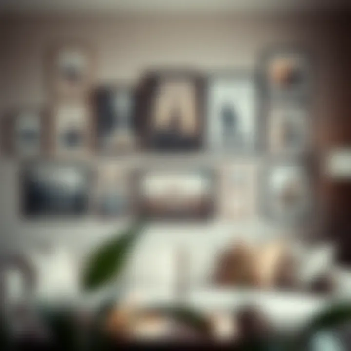 Personal Narratives through Thematic Displays Thematic wall display with photo frames that tell a personal story through imagery.