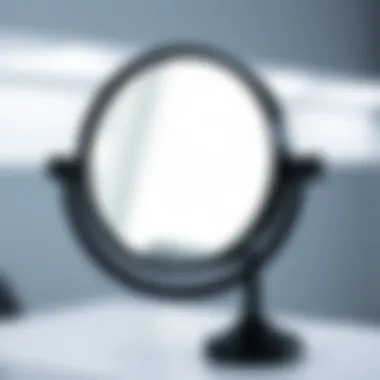 Functional Details of a Black Magnifying Mirror Close-up of a black magnifying mirror showcasing its functionality