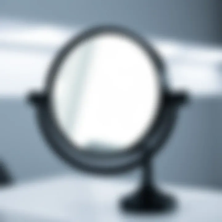 Functional Details of a Black Magnifying Mirror Close-up of a black magnifying mirror showcasing its functionality