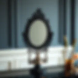 Elegant black magnifying mirror with intricate detailing