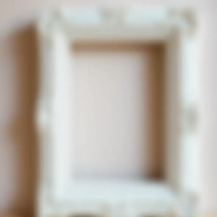 Close-up of a beautifully crafted white frame with intricate details.