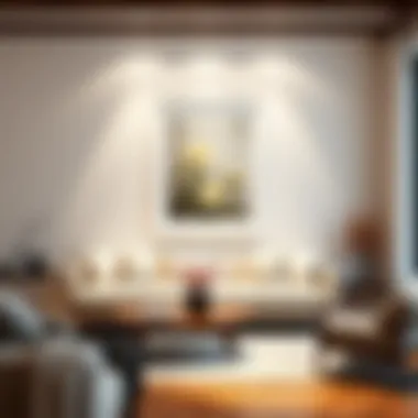 Elegant white frame highlighting artwork in a modern living room.