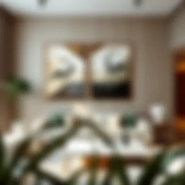 Modern Elegance: Two-Piece Art in Contemporary Spaces Elegant two-piece oversized wall art set in a modern living room