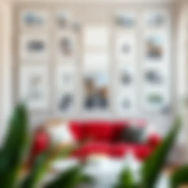 Stylish arrangement of white frames on a gallery wall.