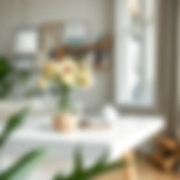 Decor Arrangement on White Coffee Table Stylish arrangement of decor items on a white coffee table