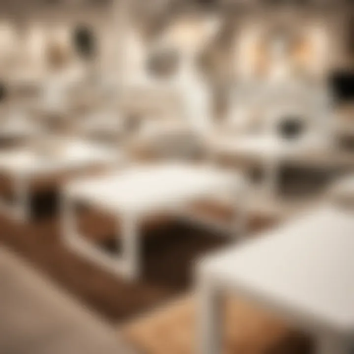 Showroom Display of White Coffee Tables A range of white coffee tables displayed in an elegant showroom