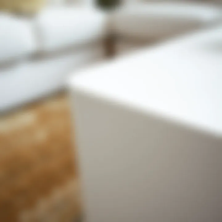 Textured Finish of White Coffee Table Close-up of a white coffee table showcasing its texture and finish