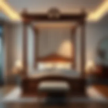 Elegant wood canopy bed showcasing intricate design