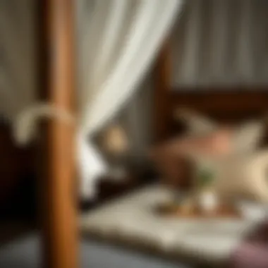 Close-up of materials used in a wooden canopy bed