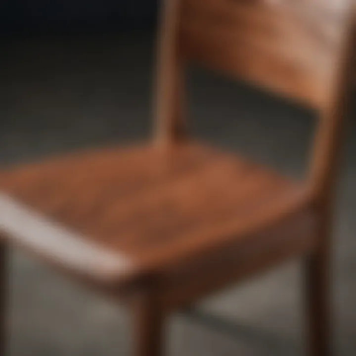 Close-up of rich wood grain on a dining chair