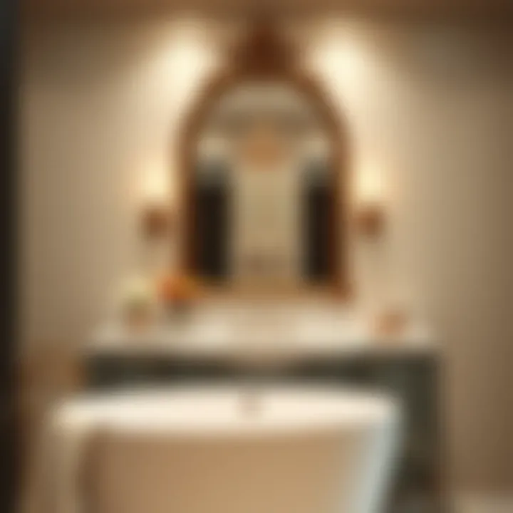 Luxurious Bathroom Featuring a Statement Mirror Luxurious bathroom with statement mirror adding sophistication