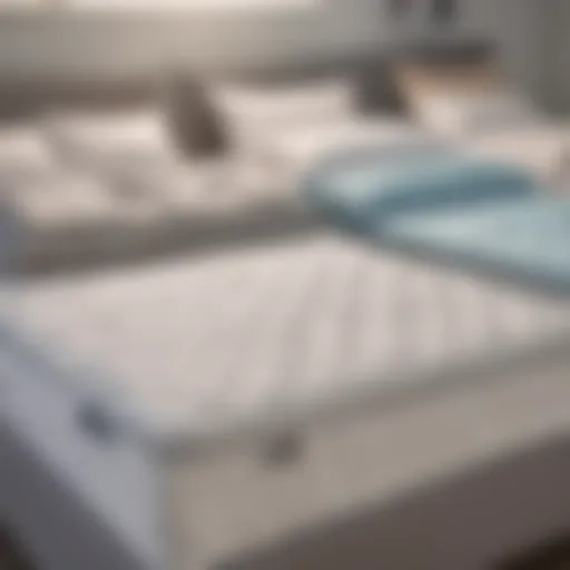 Various types of mattress toppers displayed in a store