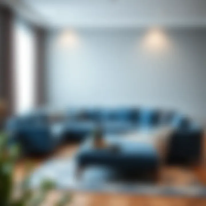 Elegant Blue L Shaped Sofa in Modern Setting Elegant blue L shaped sofa in a modern living room